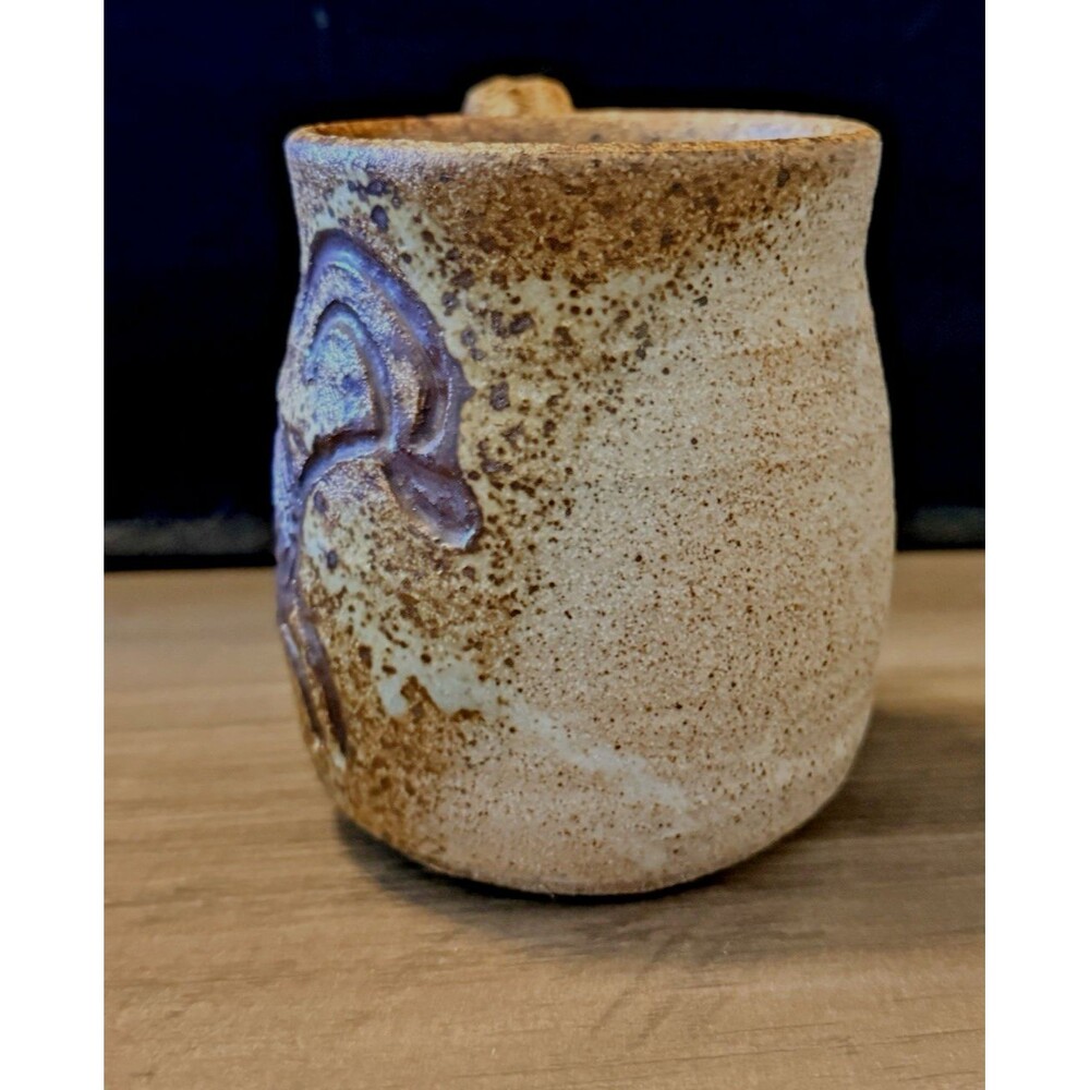 Vintage Hand Thrown Studio Art Pottery Petroglyph Coffee Cup Mug 10 Oz. Signed - Picture 2 of 12